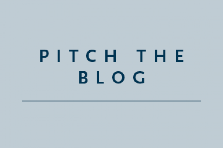 Light blue square with the text "Pitch the Blog"
